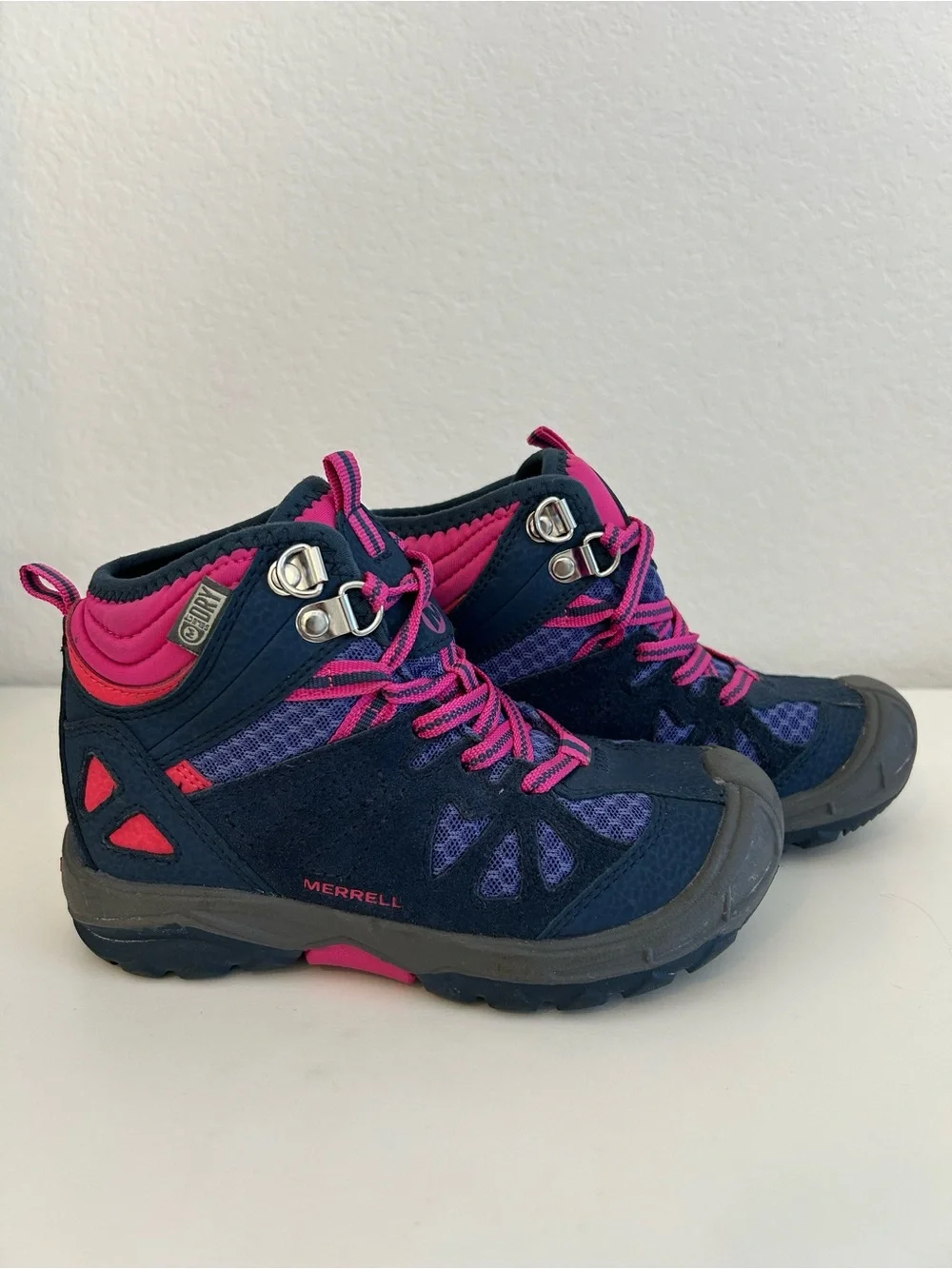 Merrell Capra Girls' Trail Mid Waterproof Hiking Boots Navy and Pink, Size 11c